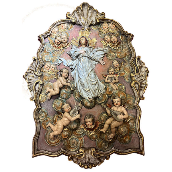 Assunção de Nossa Senhora com anjos musicos talha Hélio Petrus