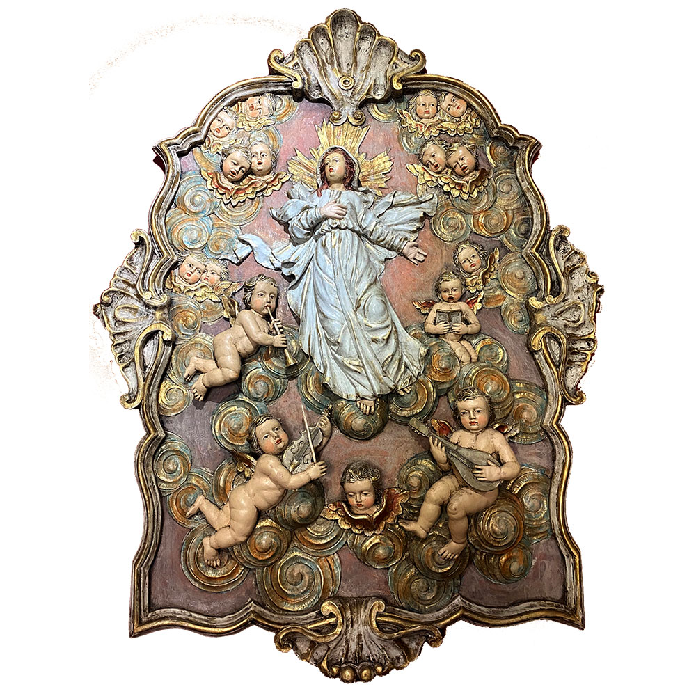 Assunção de Nossa Senhora com anjos musicos talha Hélio Petrus